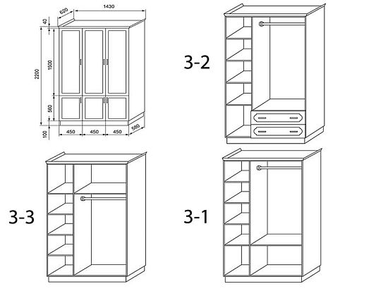 Шкаф №3 (бук/тополь), 3 створки 3 (фото)